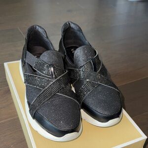 Women’s Black Slip-On Platform Sneakers with Crystal Straps